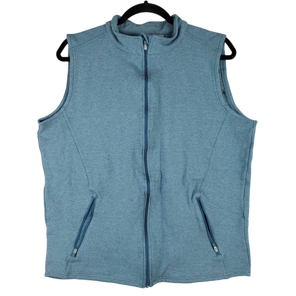 Tasc Performance Men's L Zip Up Vest Light Blue Organic Cotton Knit Blend Casual